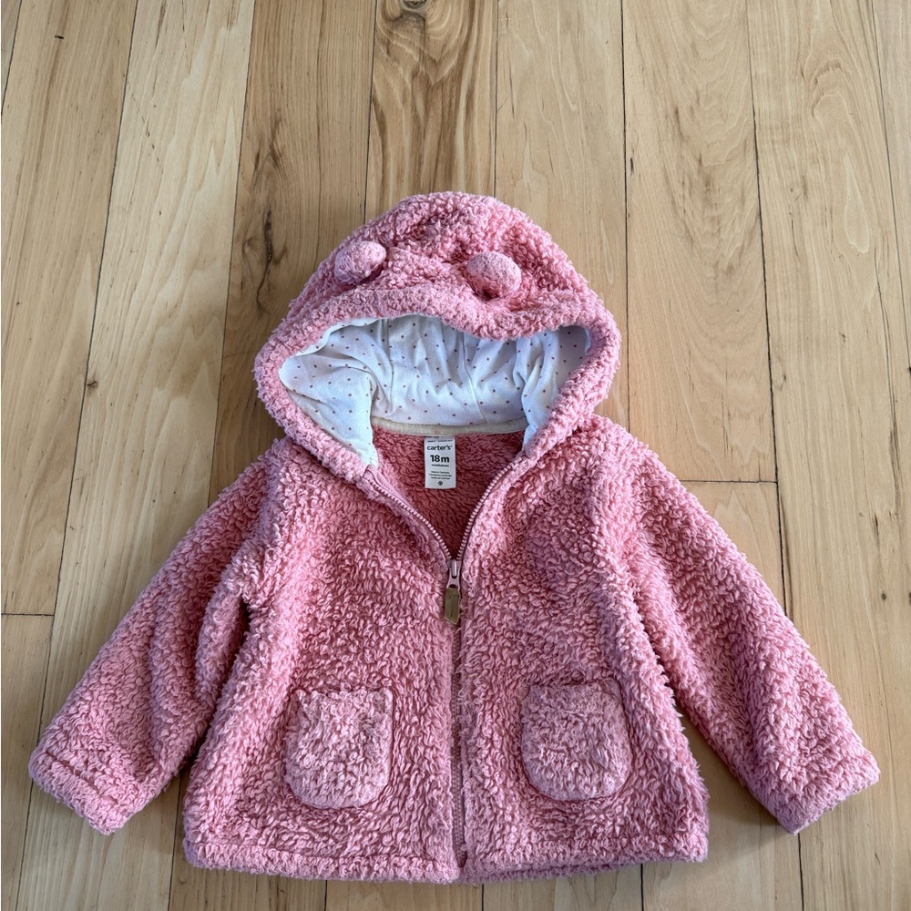 Carter's Pink Sherpa Fleece Jacket with Polka Dot Lining